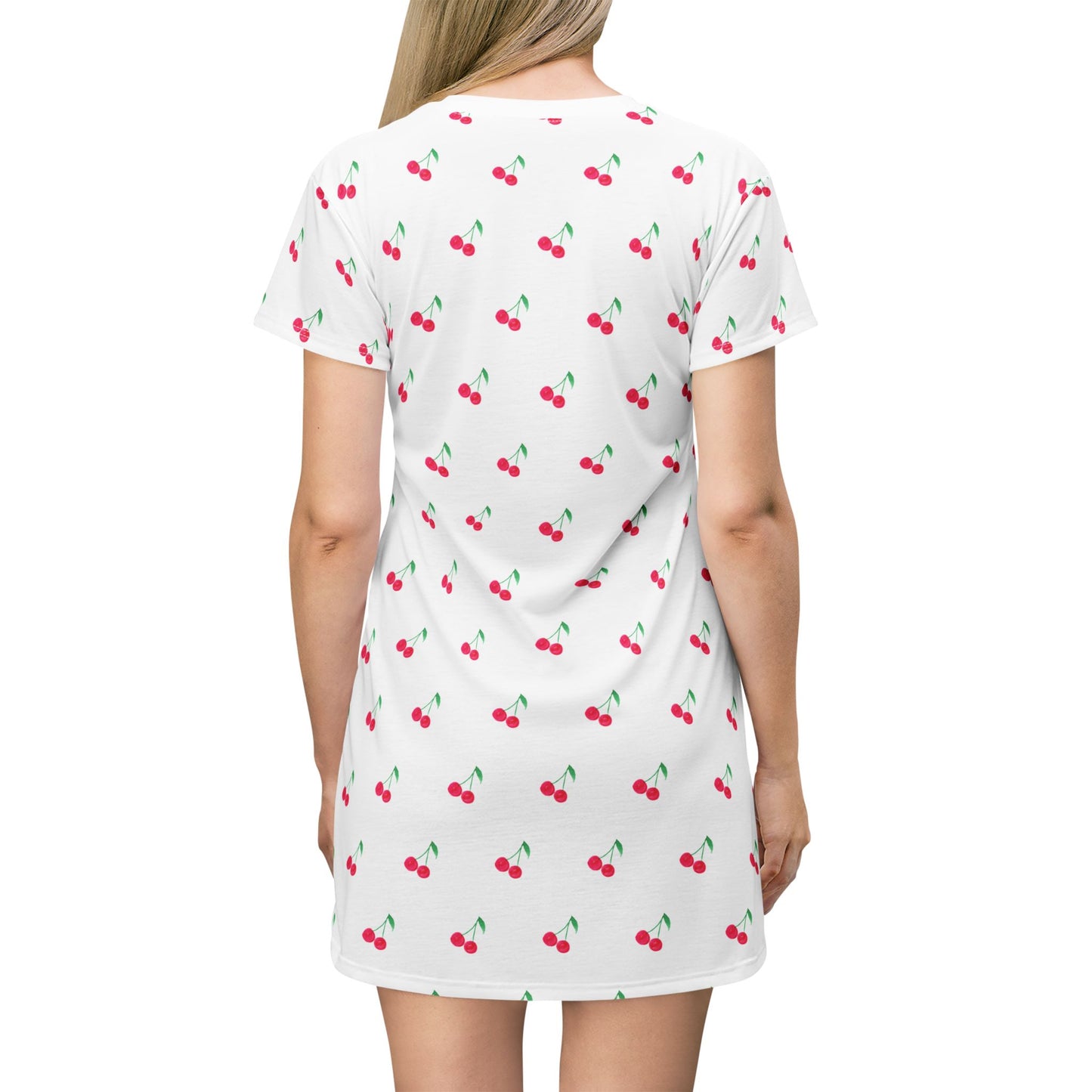 Cherry Pattern T‑Shirt Dress — Cute All‑Over Print Summer Sundress