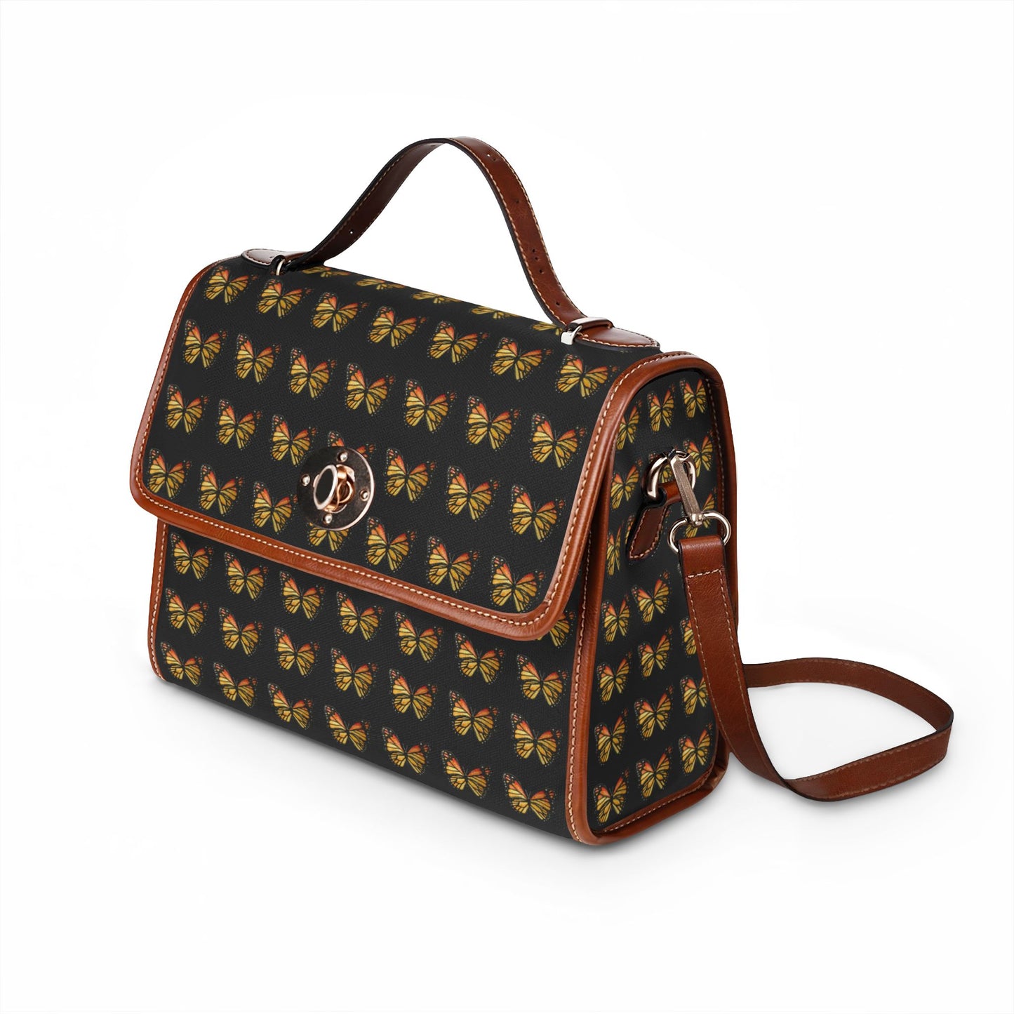 Butterfly Pattern Canvas Tote — Black Waterproof Bag