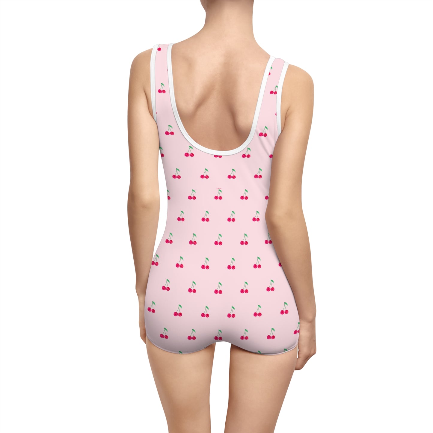 Vintage Cherry One-Piece Swimsuit — Retro Pink Boyshort Swimwear
