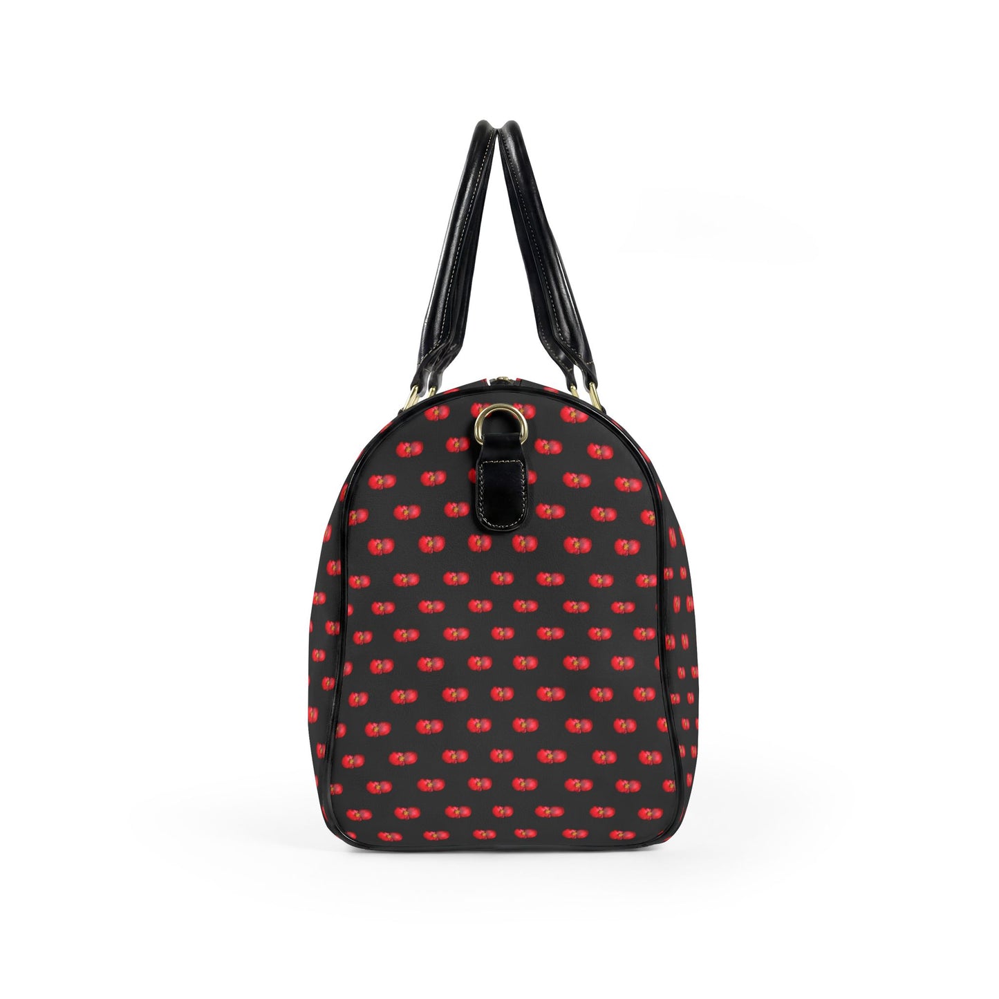 Classic Leather Weekender Bag — Black with Red Mini Begonias Floral Pattern