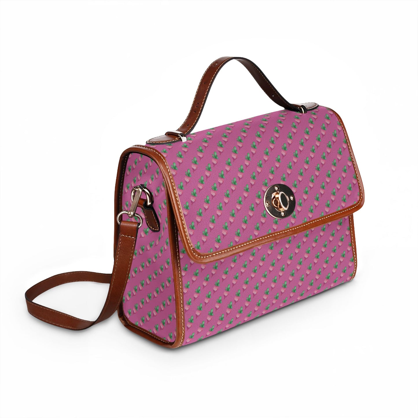 Pink Floral Radish Print Waterproof Canvas Crossbody Satchel