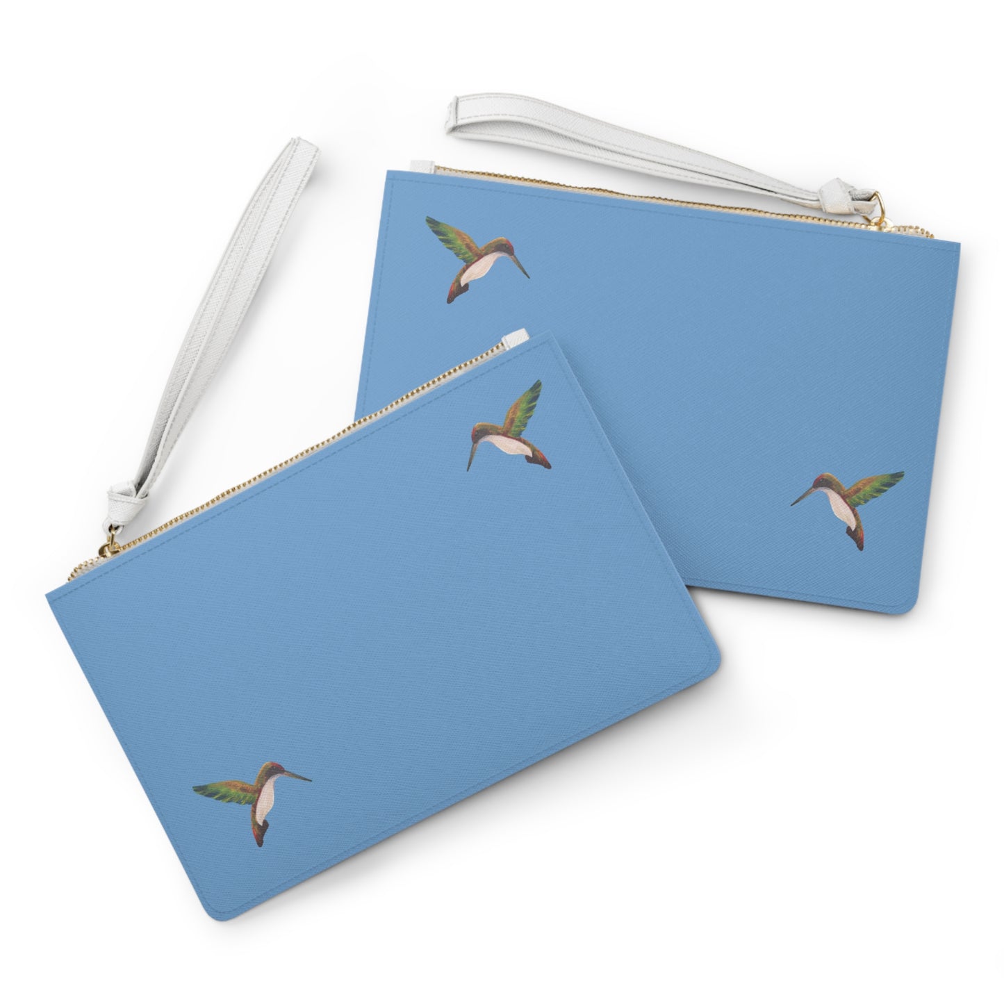 Hummingbird Print Clutch Bag — Sky Blue Wristlet Purse