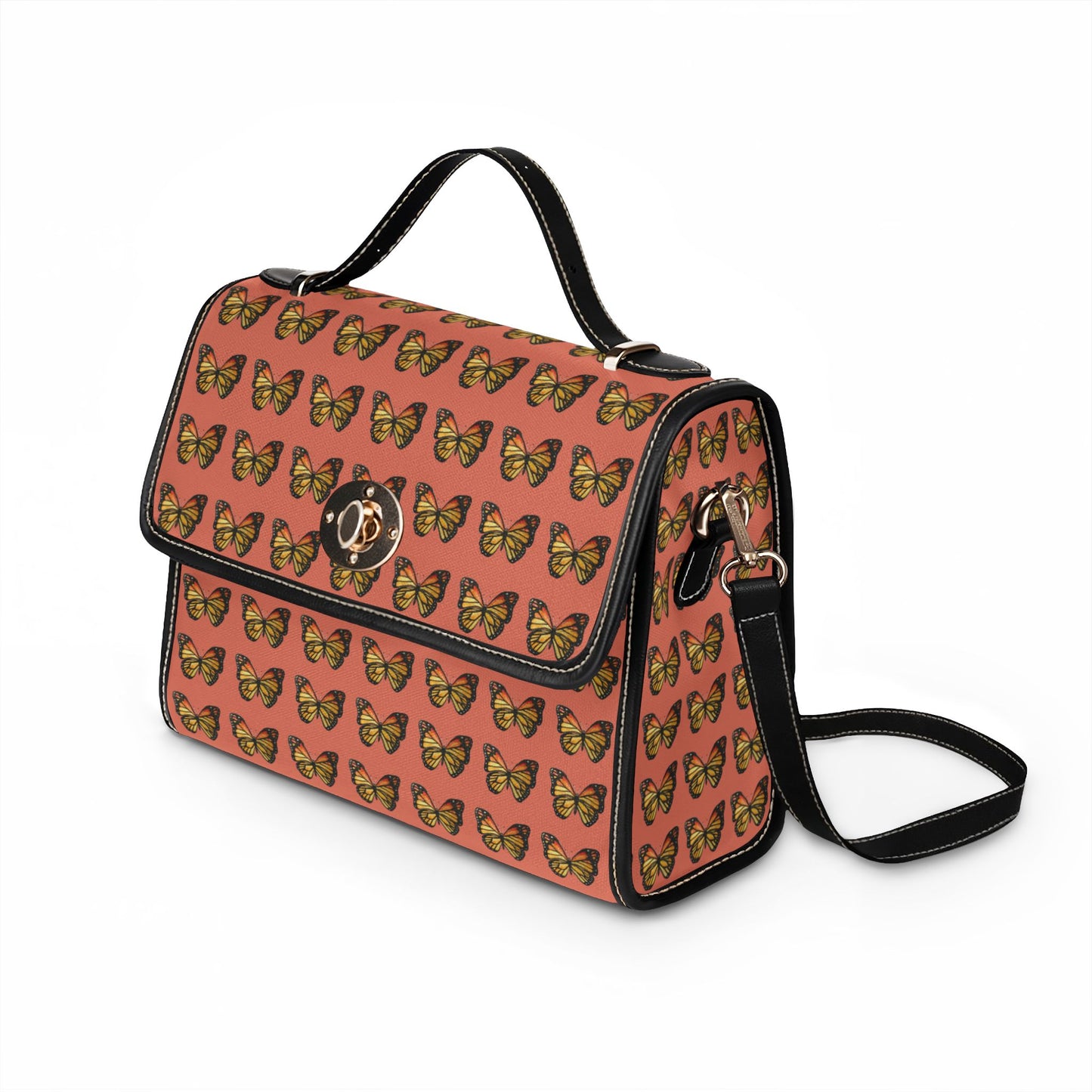 Butterfly Pattern Canvas Tote — Retro Coral Waterproof Bag