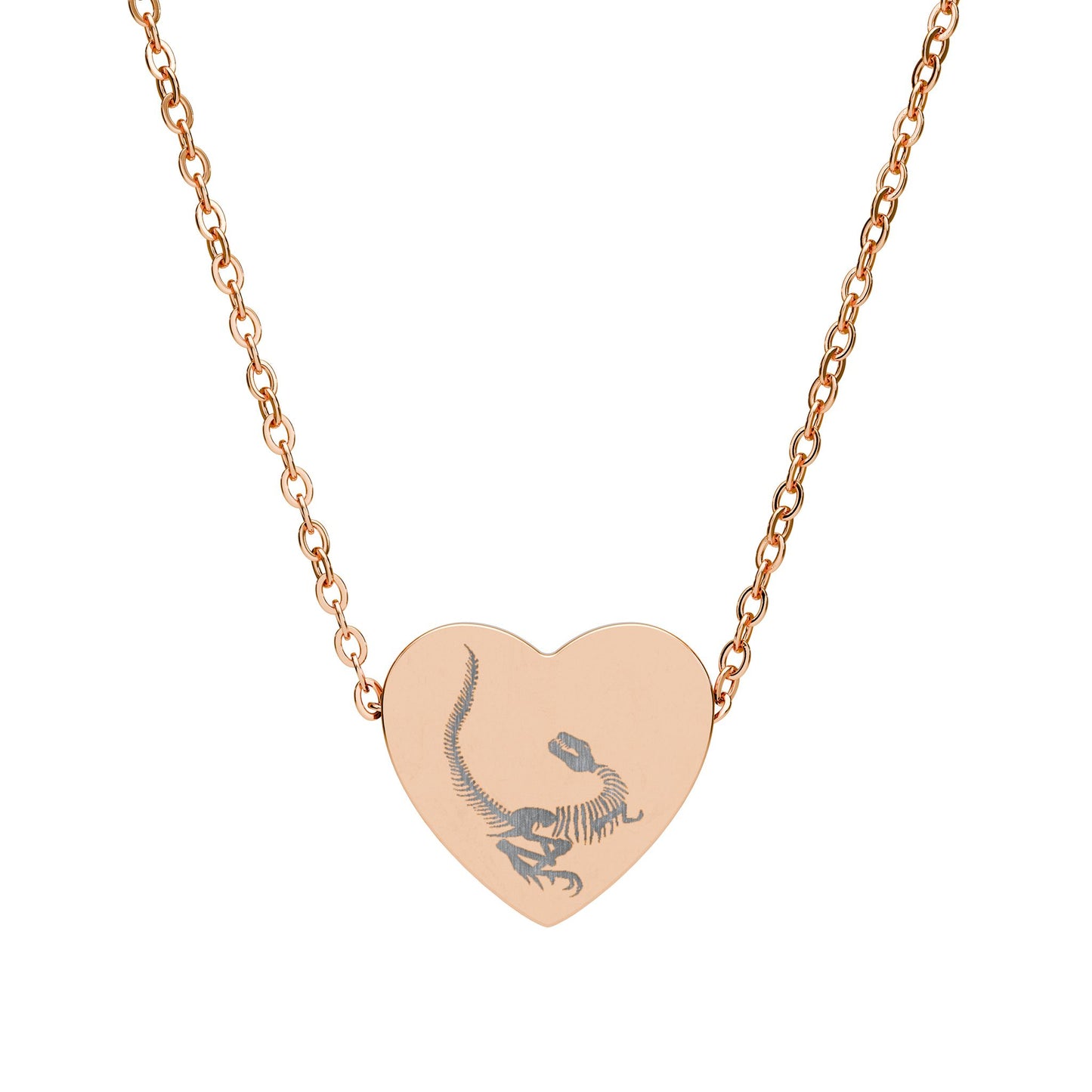 Dinosaur Fossil Heart Pendant Necklace — Stainless Steel Dinosaur Jewelry