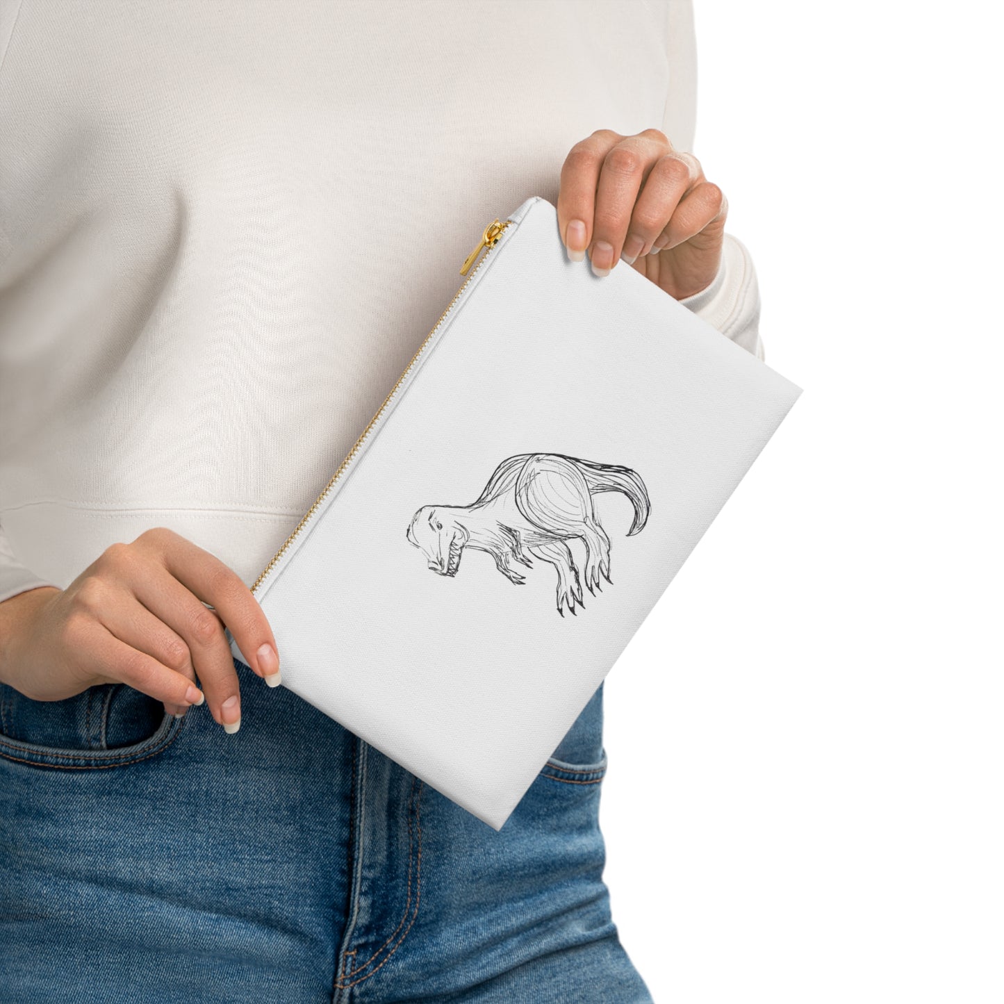Dinosaur Sketch Cosmetic Bag – Minimalist T‑Rex Makeup Pouch