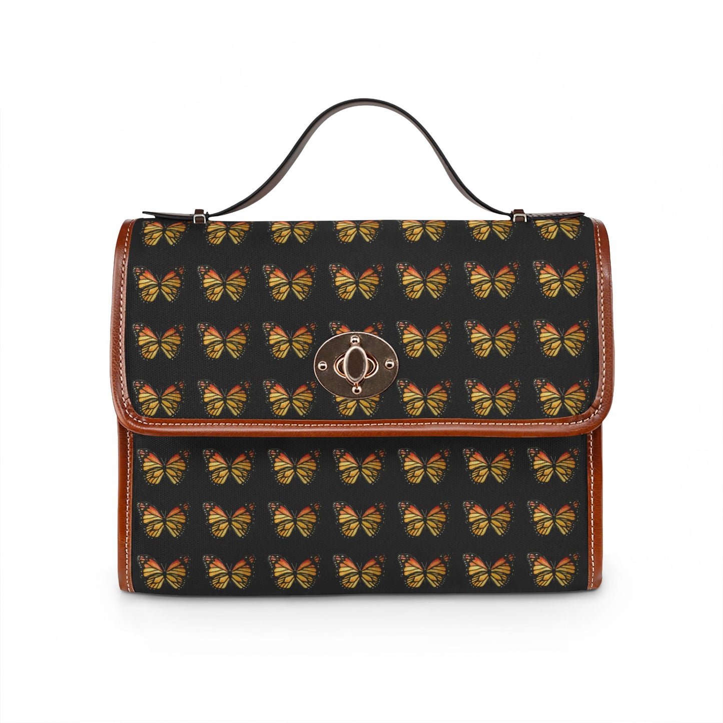 Butterfly Pattern Canvas Tote — Black Waterproof Bag