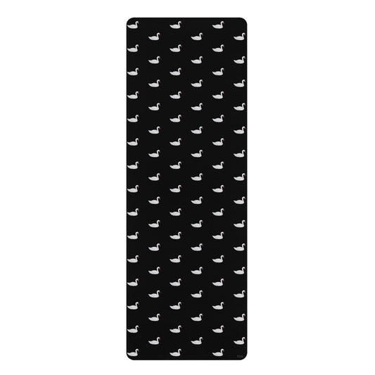 Black Rubber Yoga Mat with White Swan Pattern — Non-Slip Exercise Mat for Pilates & Travel