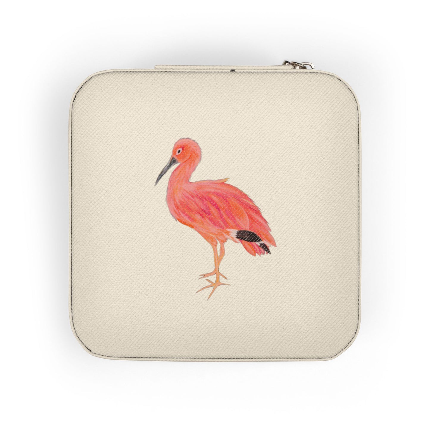 Pink Ibis Bird Jewelry Travel Case — Compact Organizer for Rings, Earrings & Necklaces