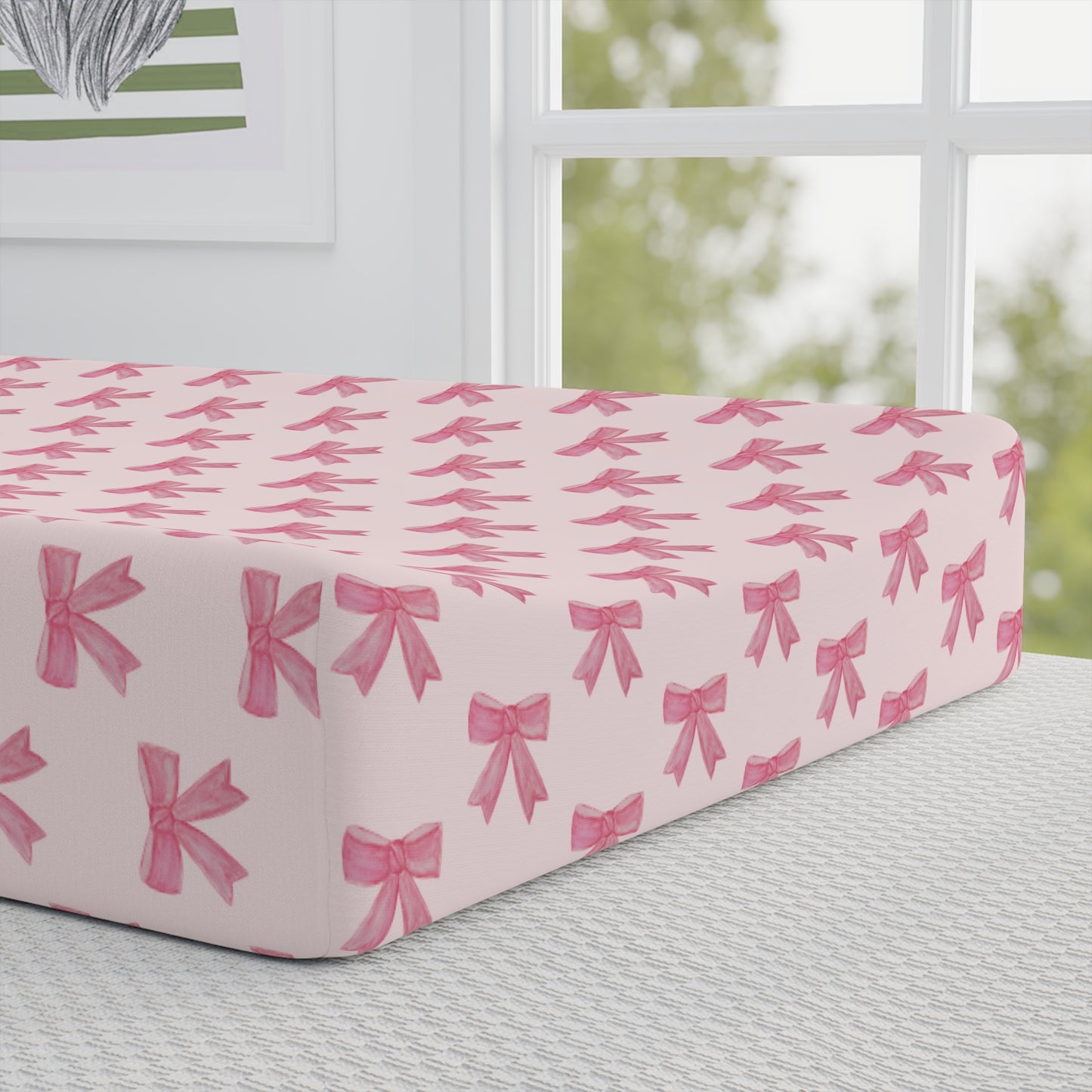 Pink Bow Baby Changing Pad Cover — Soft Jersey Nursery Bedding