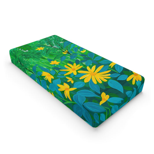 Green Floral Daisy Changing Pad Cover — Bright Nursery Bedding