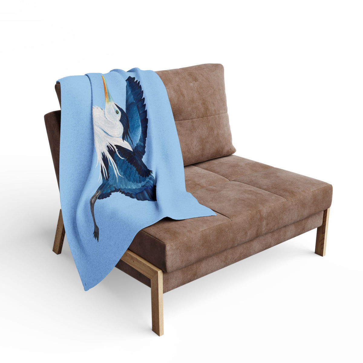 Blue Heron Fleece Blanket — Coastal Bird Throw for Home & Gifting