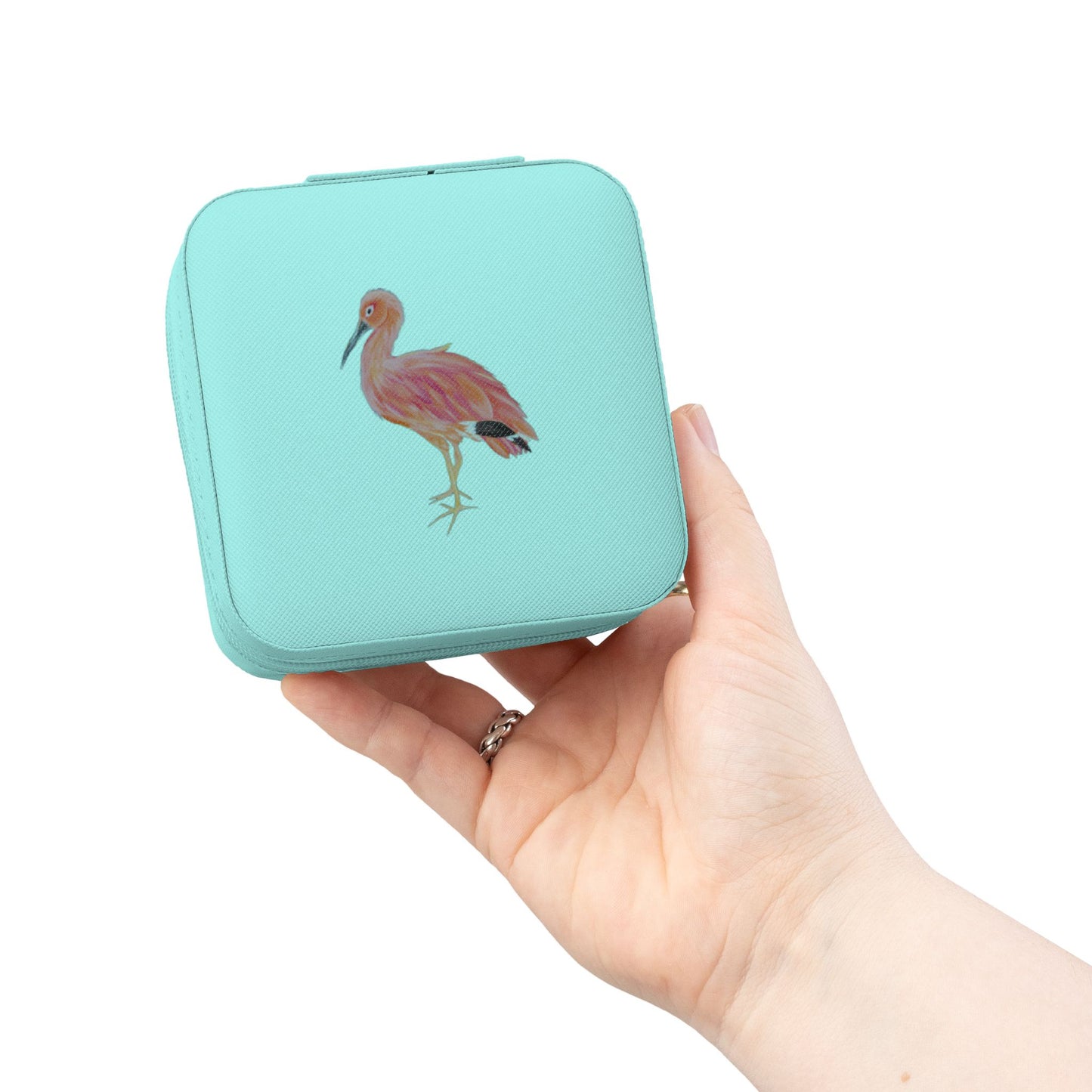 Pink Ibis Bird Jewelry Travel Case — Compact Organizer for Rings, Earrings & Necklaces