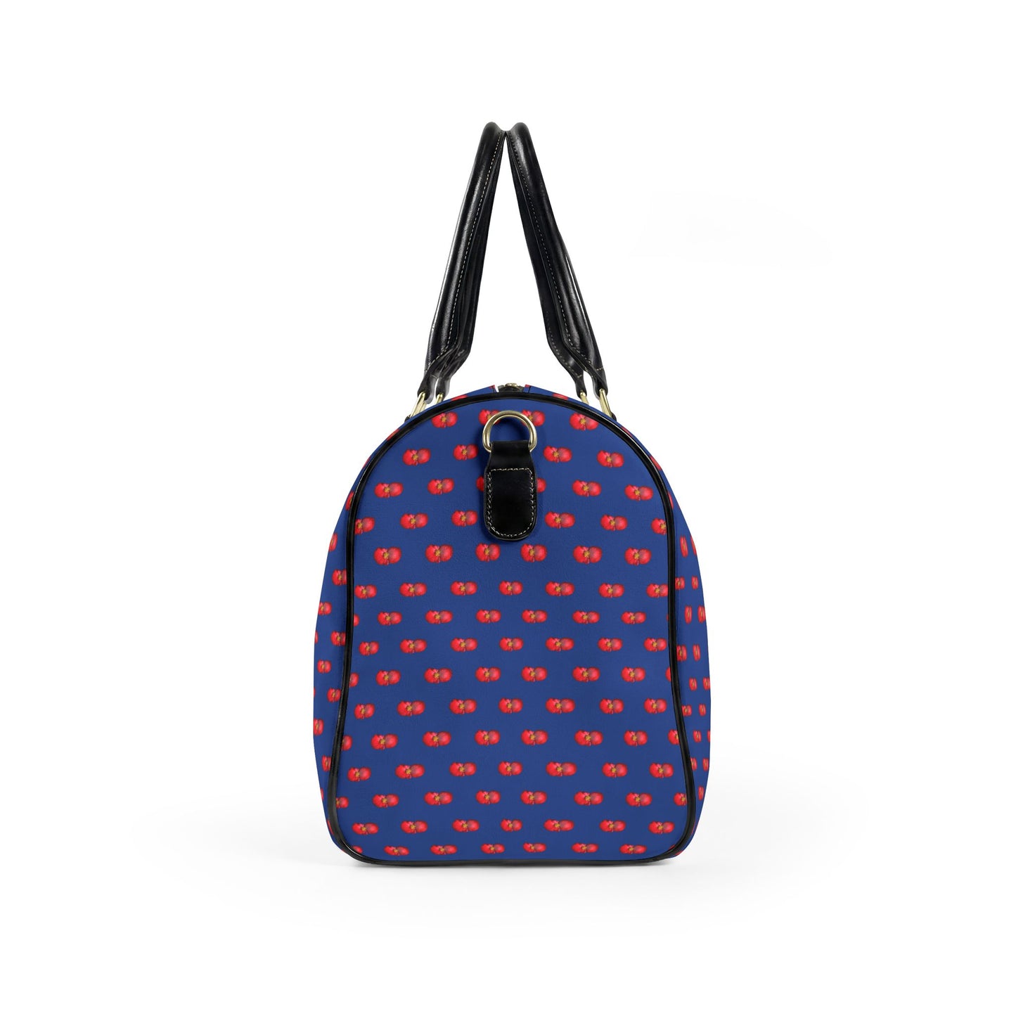Classic Leather Weekender Bag — Navy Blue with Red Mini Begonias