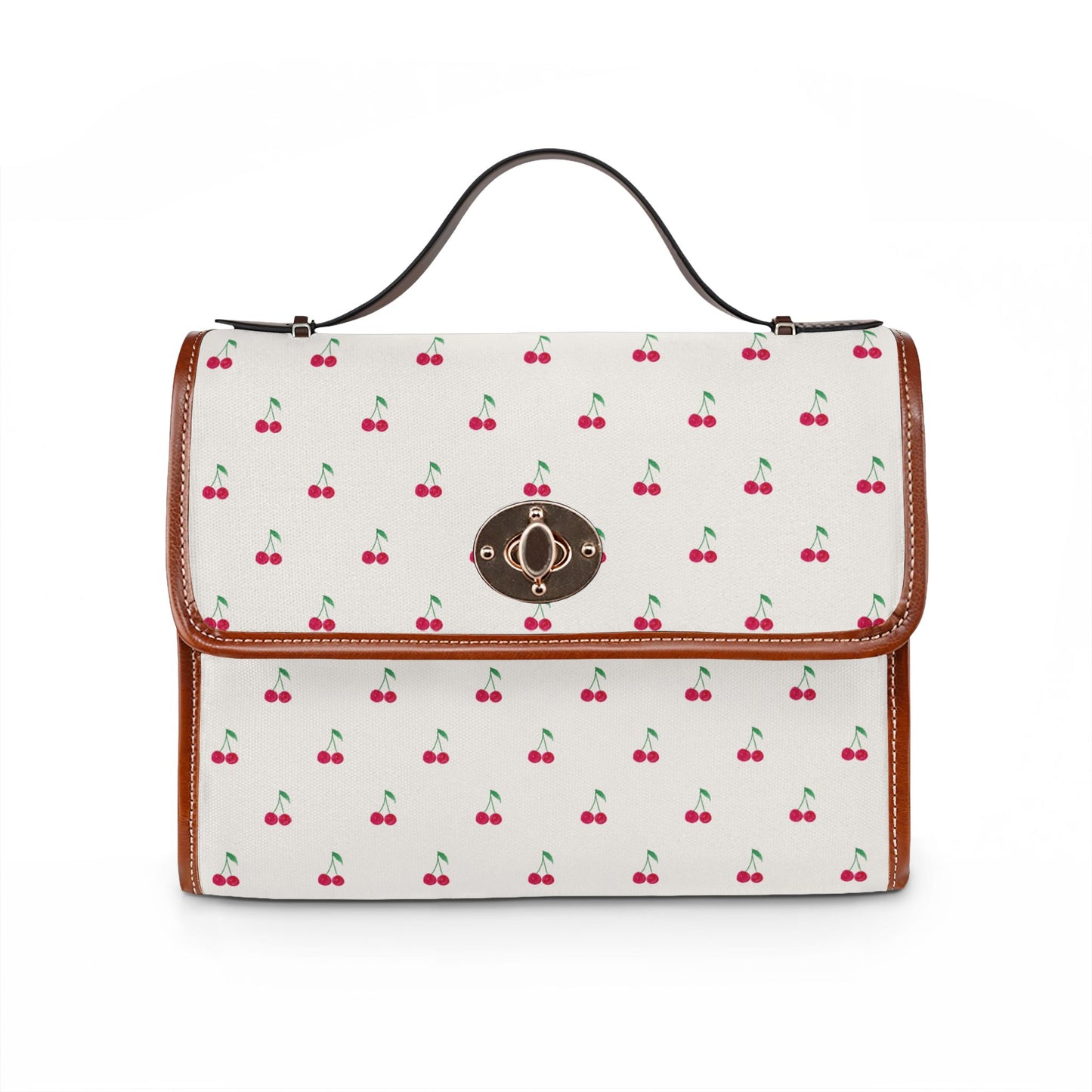 Cherry Pattern Canvas Tote — Vintage Ivory Waterproof Bag