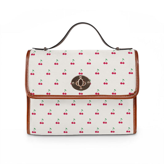 Cherry Pattern Canvas Tote — Vintage Ivory Waterproof Bag