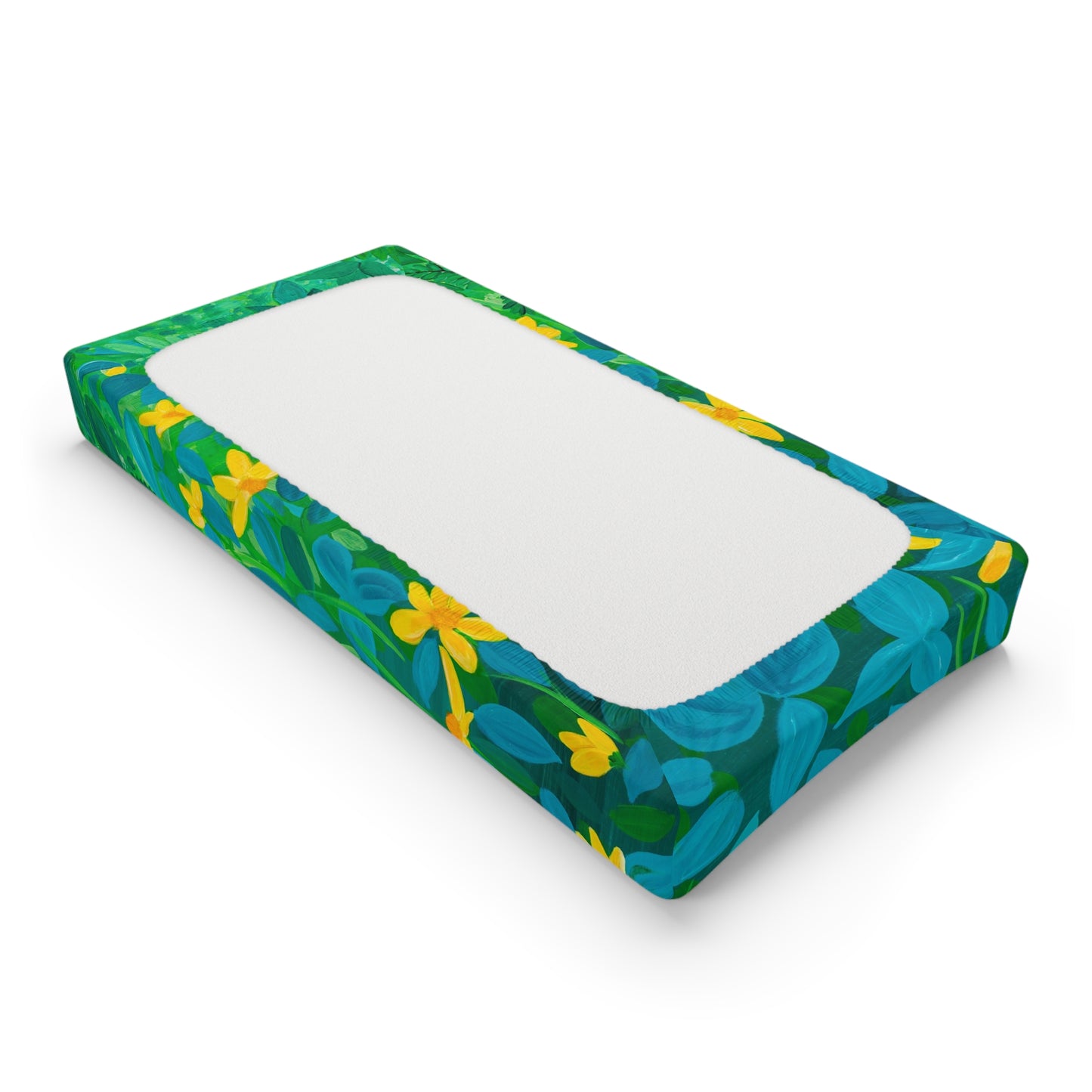 Green Floral Daisy Changing Pad Cover — Bright Nursery Bedding