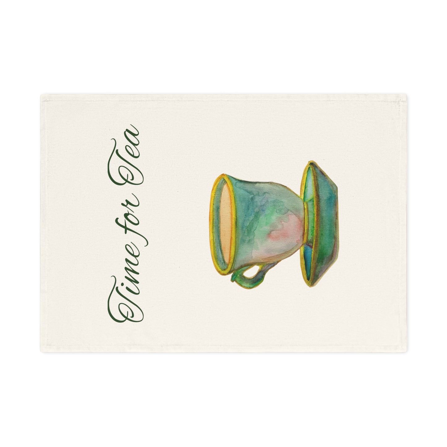 Time for Tea Cotton Tea Towel — Watercolor Teacup Kitchen Towel