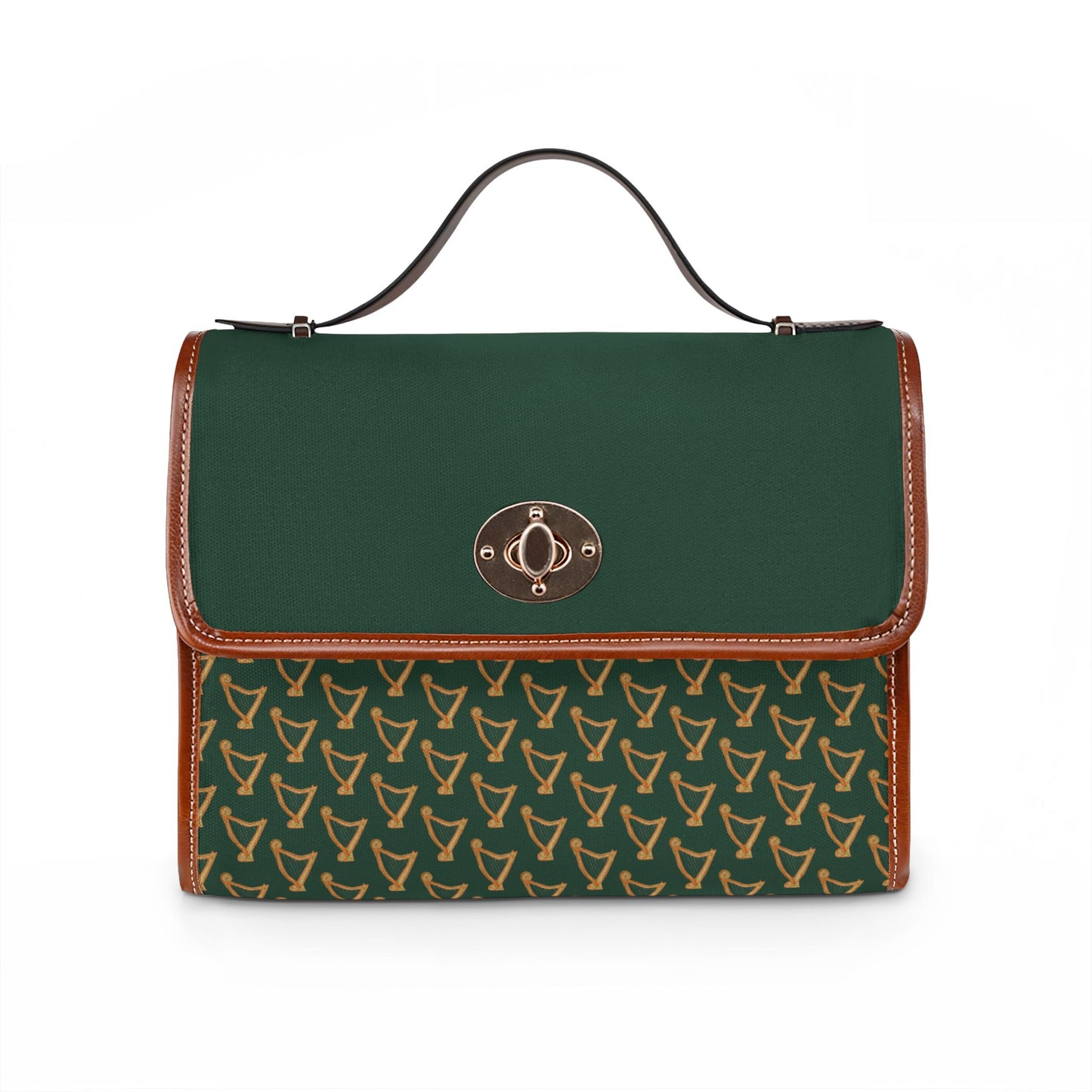 Green Celtic Harp Pattern Leather-Trim Satchel