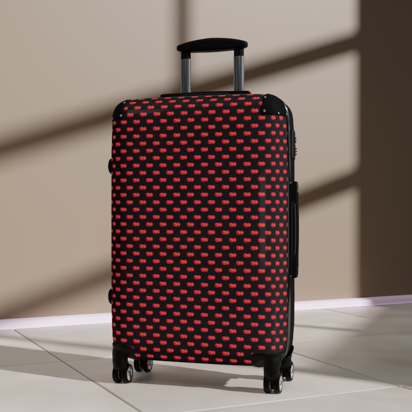 Red Begonia Floral Pattern Carry-On Suitcase — Black & Red Travel Luggage