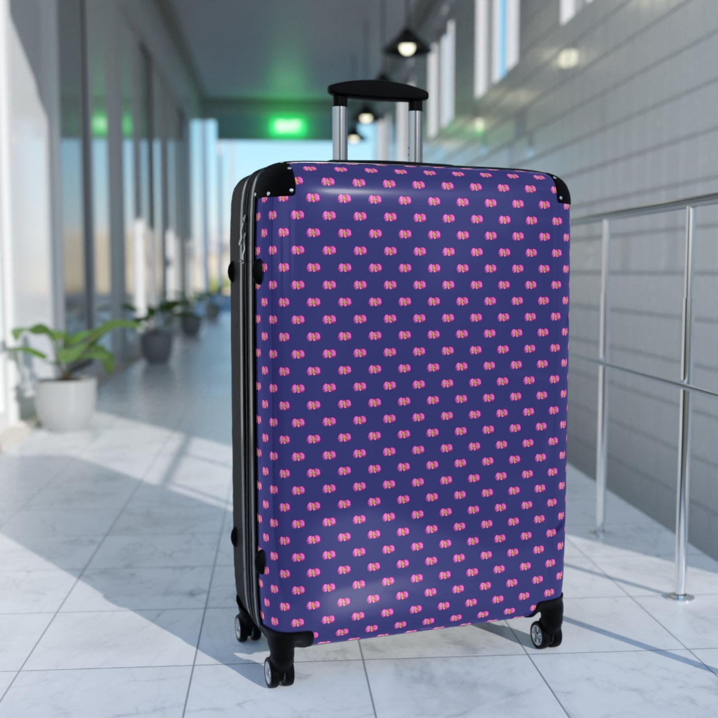 Pink Begonia Floral Pattern Carry-On Suitcase — Blue & Pink Travel Luggage