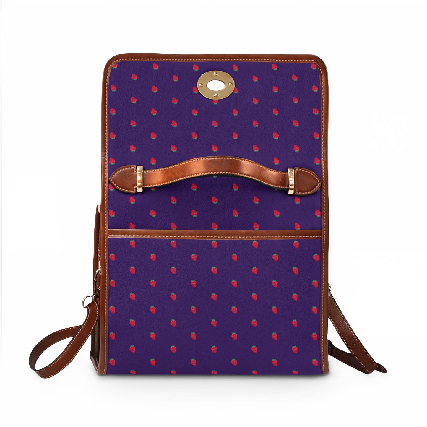 Strawberry Polka Dot Purple Canvas Waterproof Satchel
