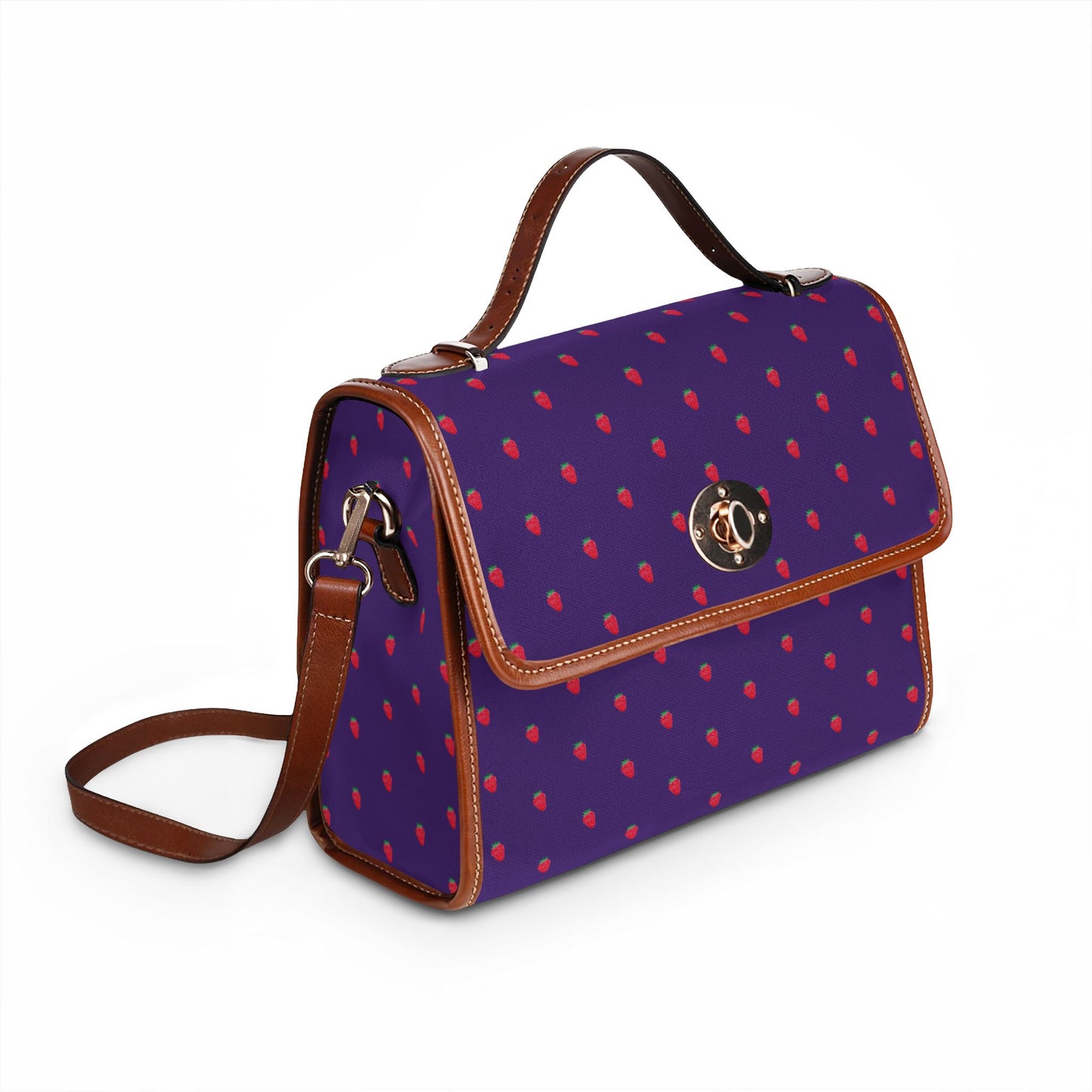 Strawberry Polka Dot Purple Canvas Waterproof Satchel