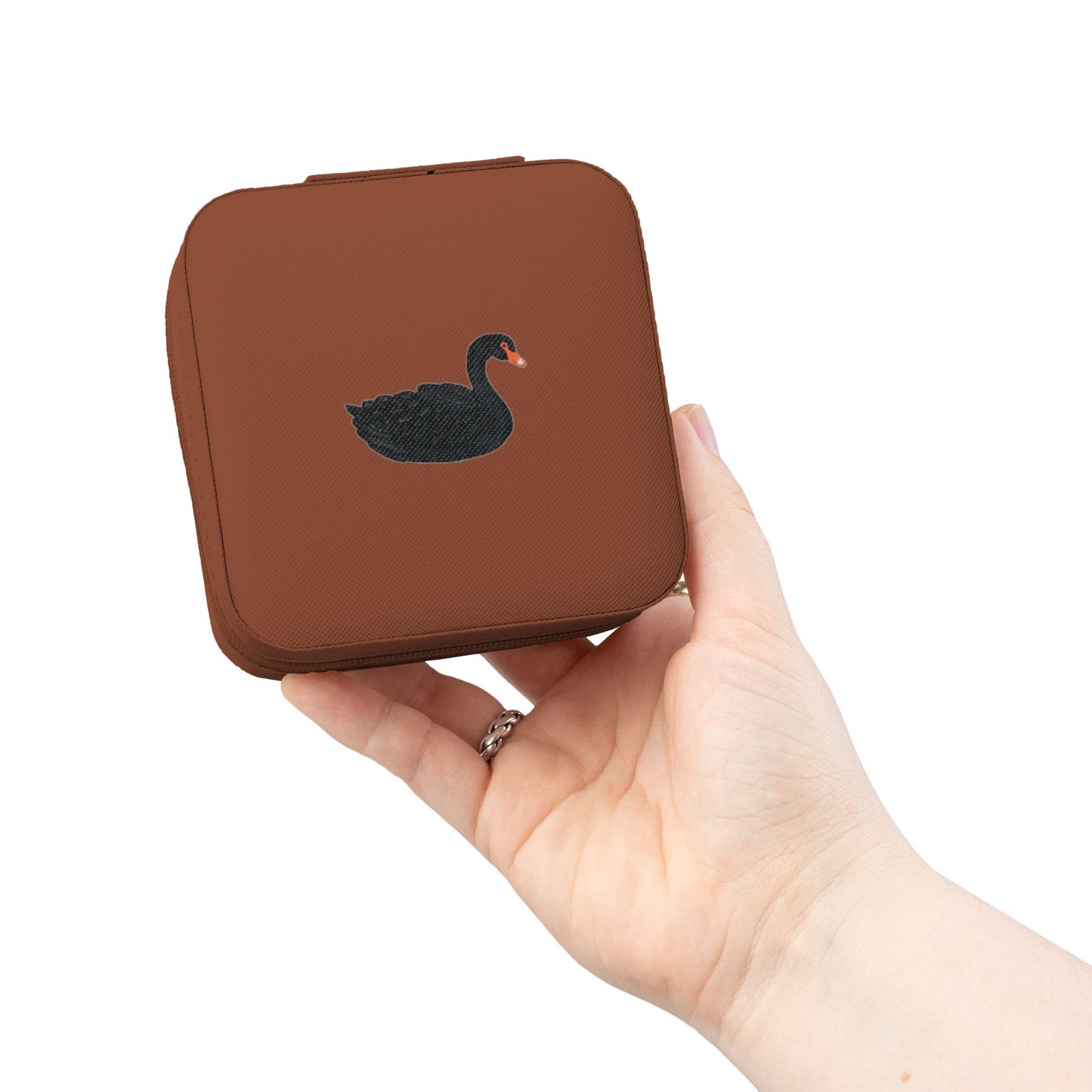 Compact Black Swan Jewelry Travel Case — Ring & Earring Organizer