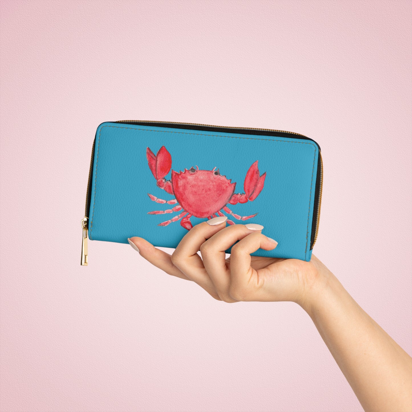 Cute Crabby Red Watercolor Crab Zipper Wallet
