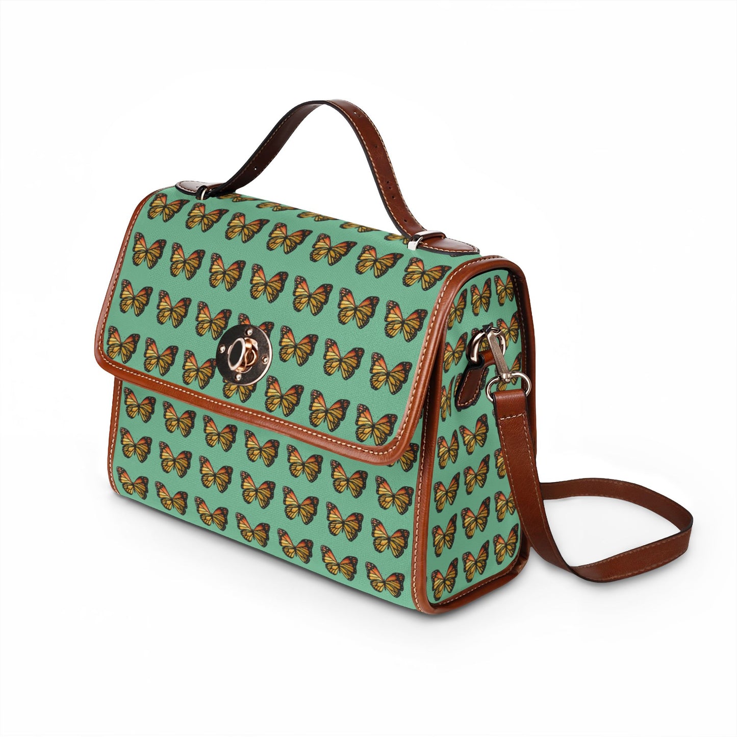 Butterfly Pattern Canvas Tote — Retro Green Waterproof Bag