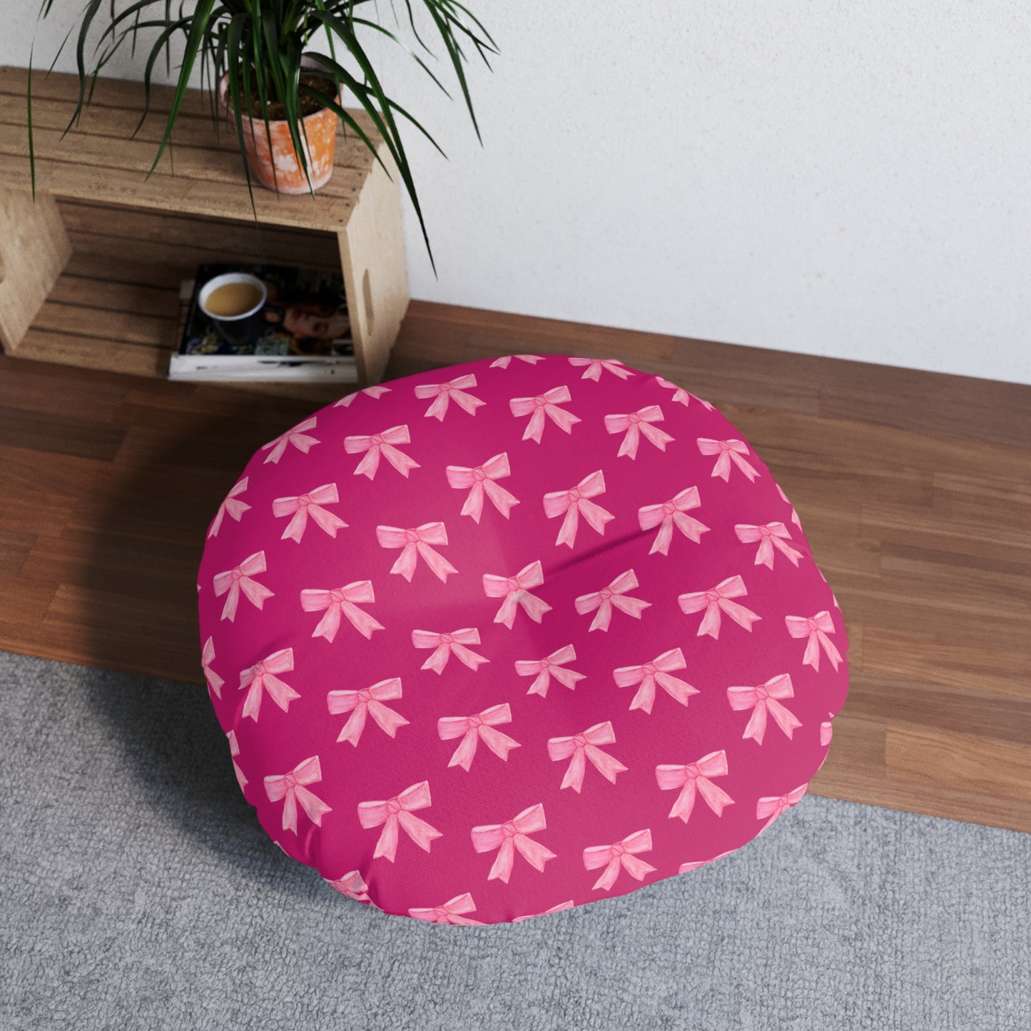 Pink Bow Floor Pillow — Hot Pink