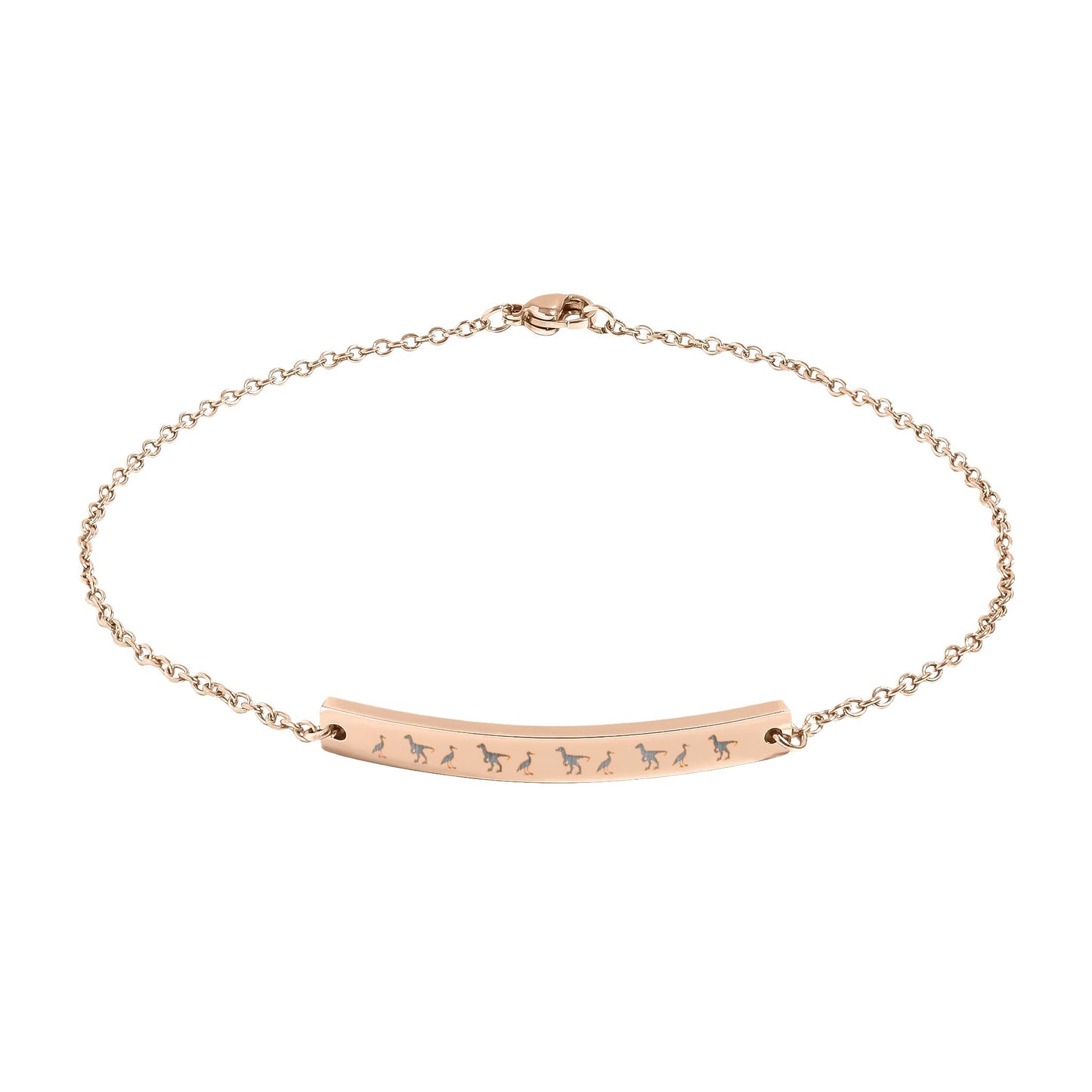 Engraved Bird & Raptor Curved Bar Anklet — Minimalist Stainless Steel