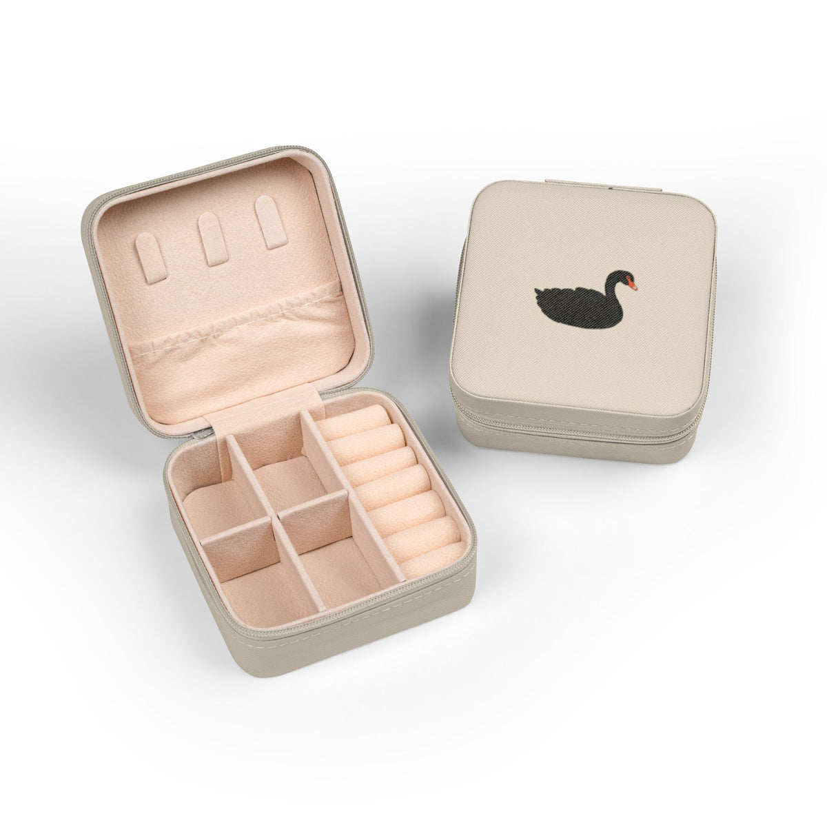 Compact Black Swan Jewelry Travel Case — Ring & Earring Organizer