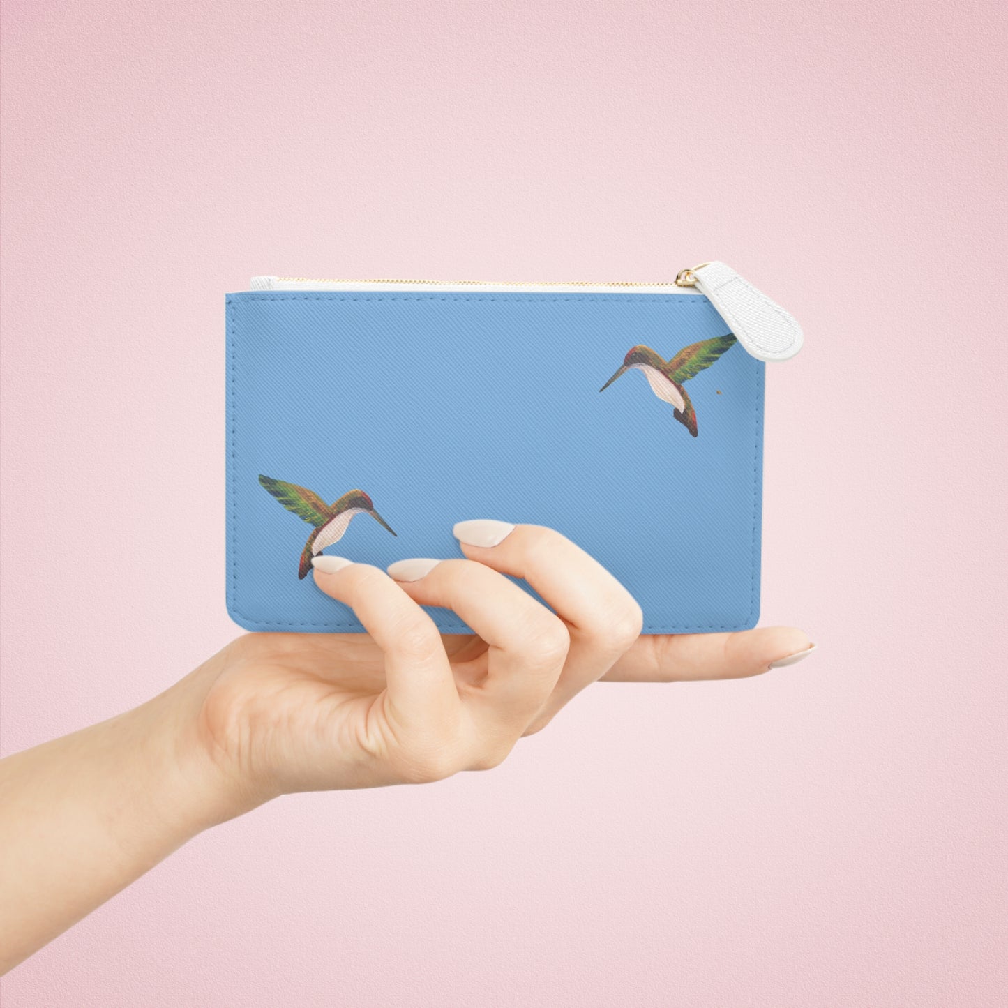 Mini Clutch Bag With Cute Hummingbirds in Blue