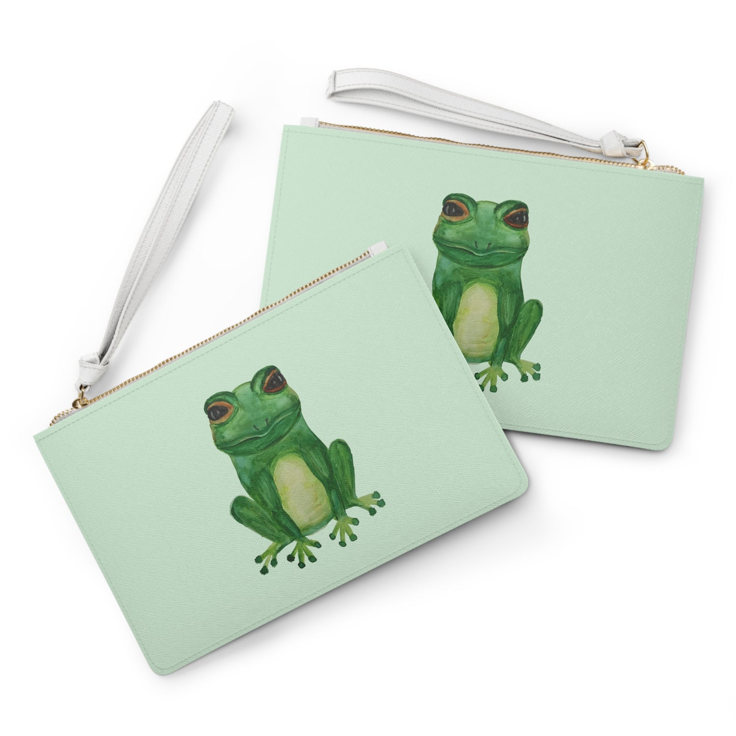 Mint Green Tree Frog Clutch Bag — Illustrated Frog Wristlet Purse