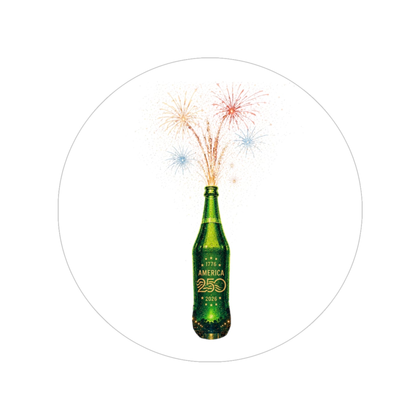 Sparkling Bottle Fireworks Round Transparent Sticker - 250th 4th of July Celebration