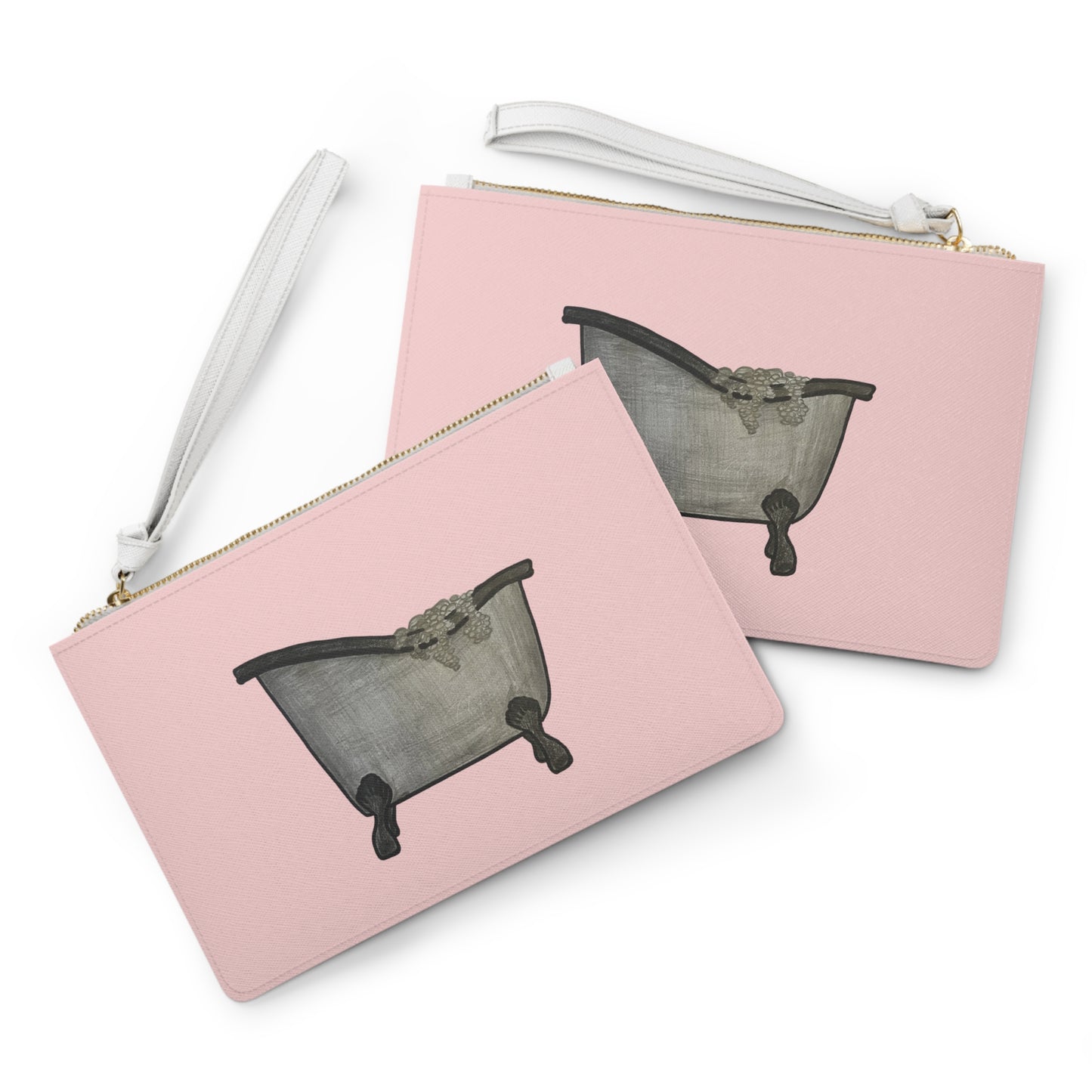 Pink Clawfoot Bathtub Clutch Bag — Vintage Bathroom Illustration Wristlet