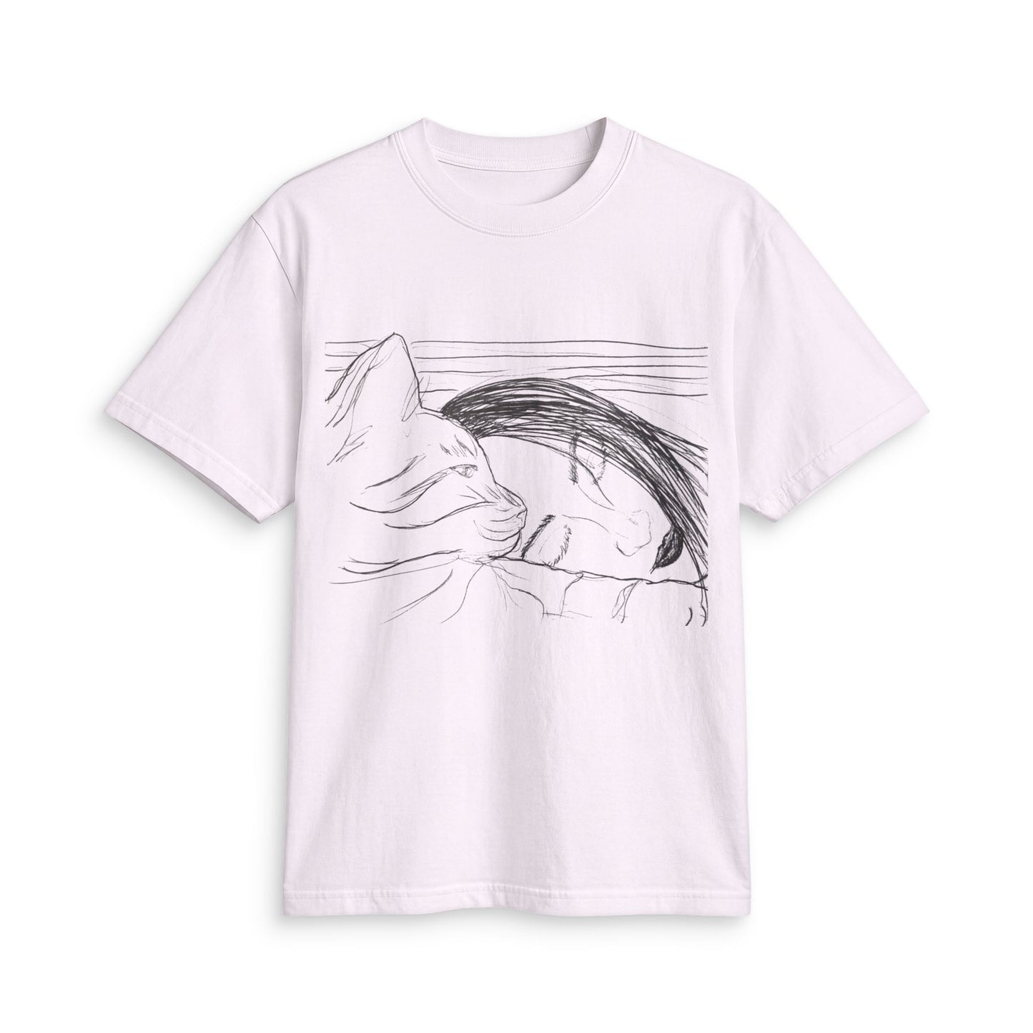 Sleepy Cat Sketch T-Shirt — Minimalist Hand-Drawn Cat Tee