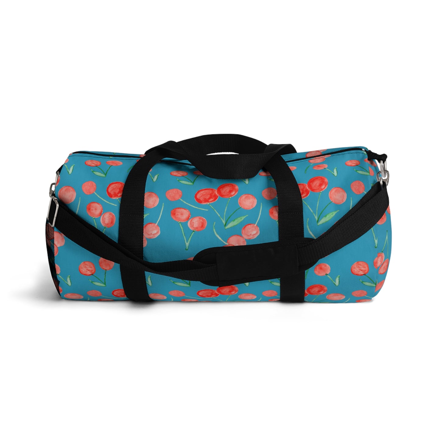 Cherry Pattern Duffel Bag | Blue Cherry Print Travel Bag
