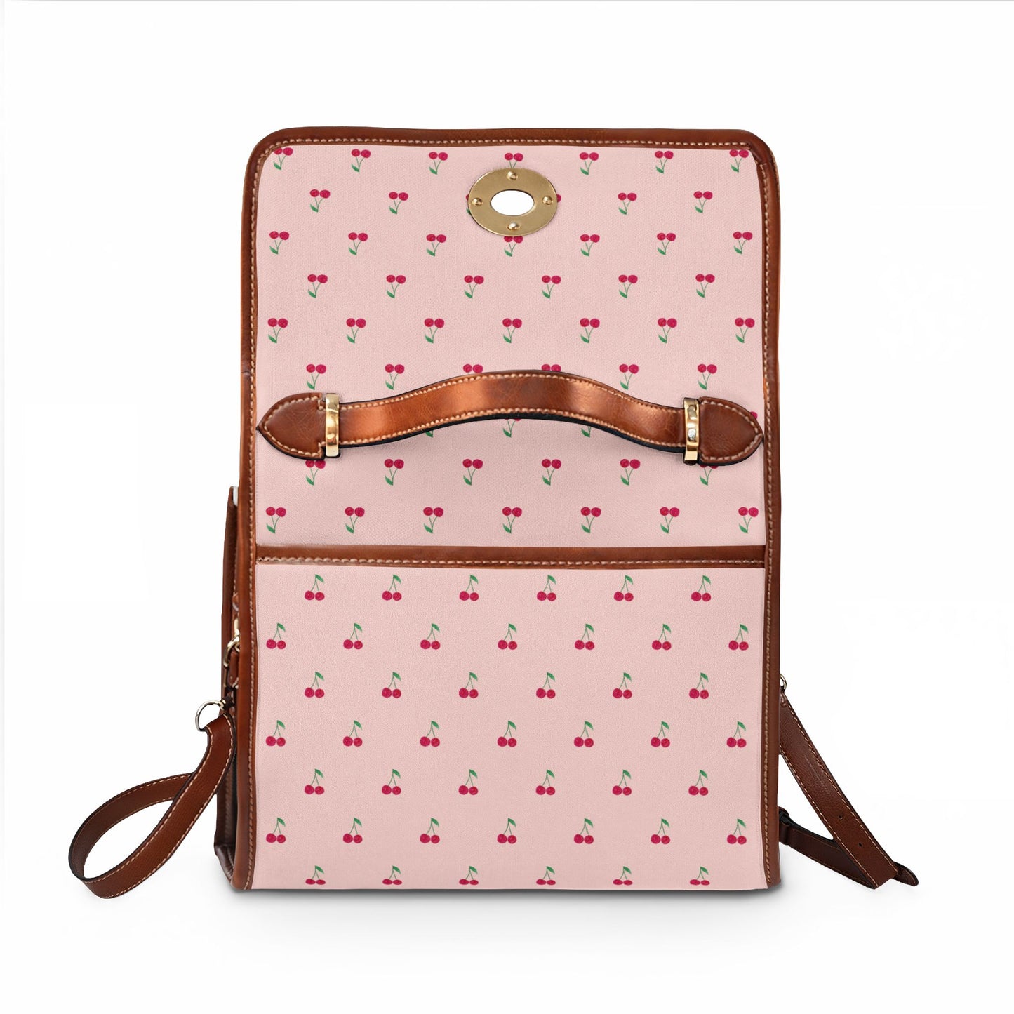 Cherry Pattern Canvas Tote — Vintage Pink Waterproof Bag