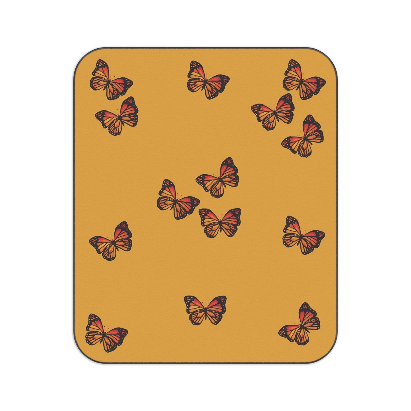 Butterfly Picnic Blanket — Mustard Monarch Pattern Outdoor Blanket