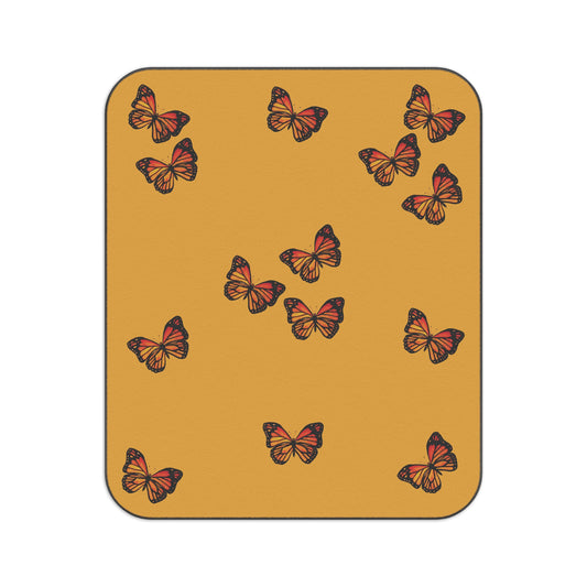 Butterfly Picnic Blanket — Mustard Monarch Pattern Outdoor Blanket