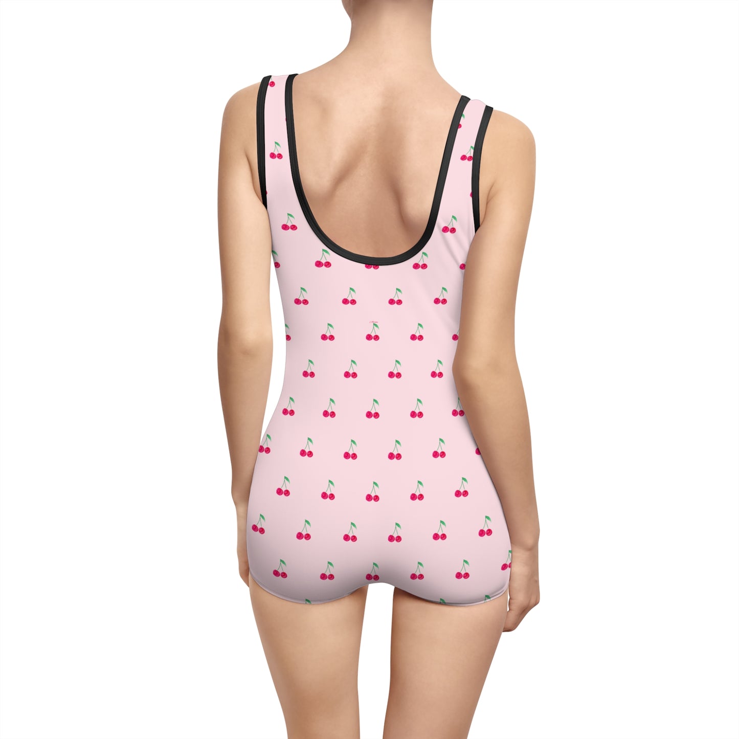 Vintage Cherry One-Piece Swimsuit — Retro Pink Boyshort Swimwear