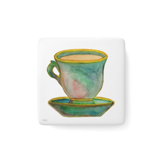 Watercolor Teacup Porcelain Fridge Magnet — Cottagecore Kitchen Decor
