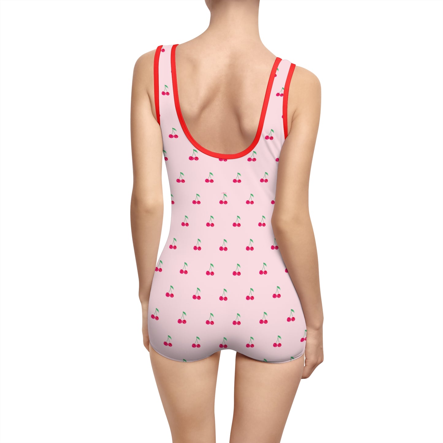 Vintage Cherry One-Piece Swimsuit — Retro Pink Boyshort Swimwear