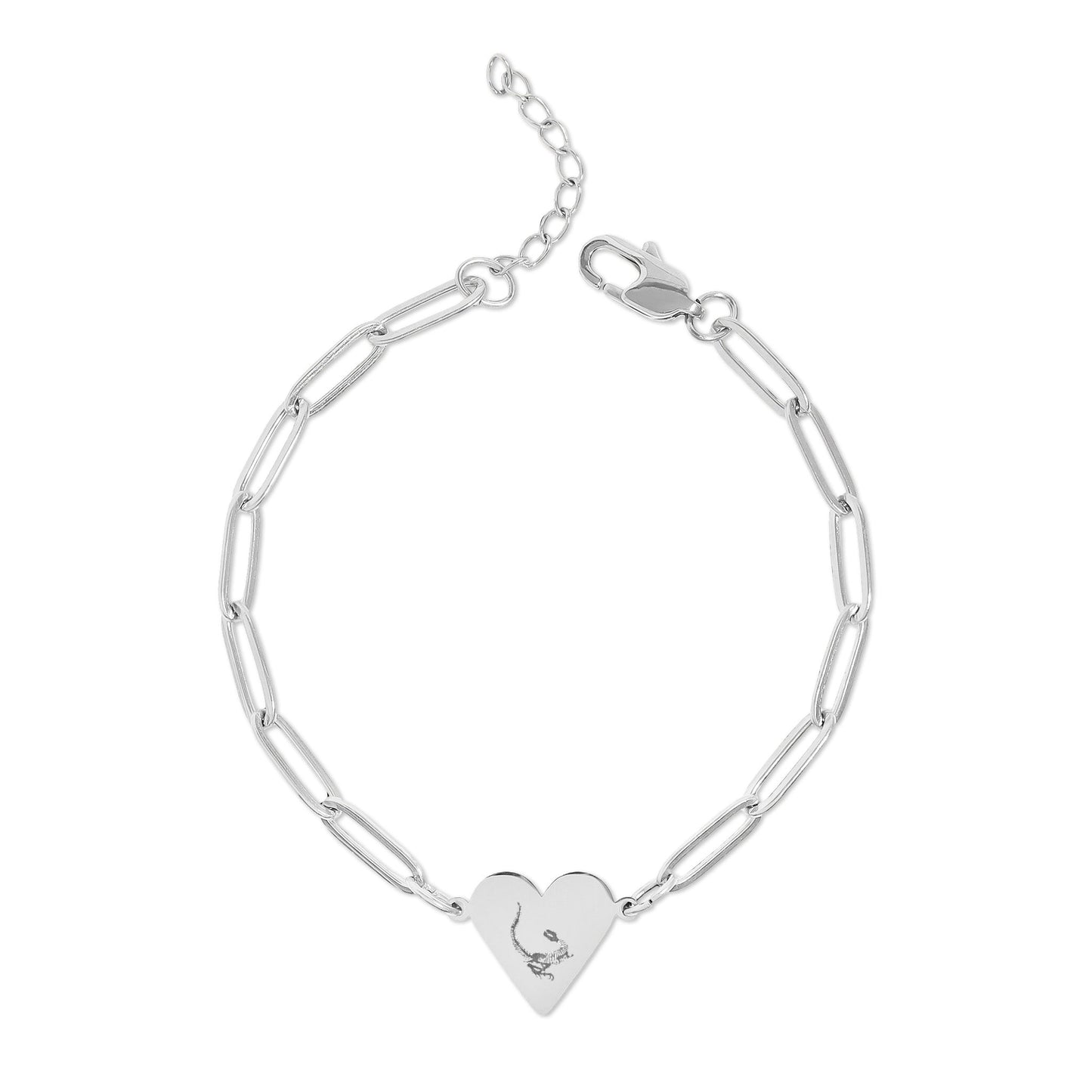 Dinosaur Fossil Engraved Heart Paperclip Bracelet