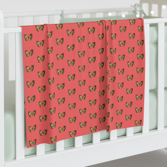 Coral Butterfly Baby Swaddle Blanket — Soft Newborn Wrap