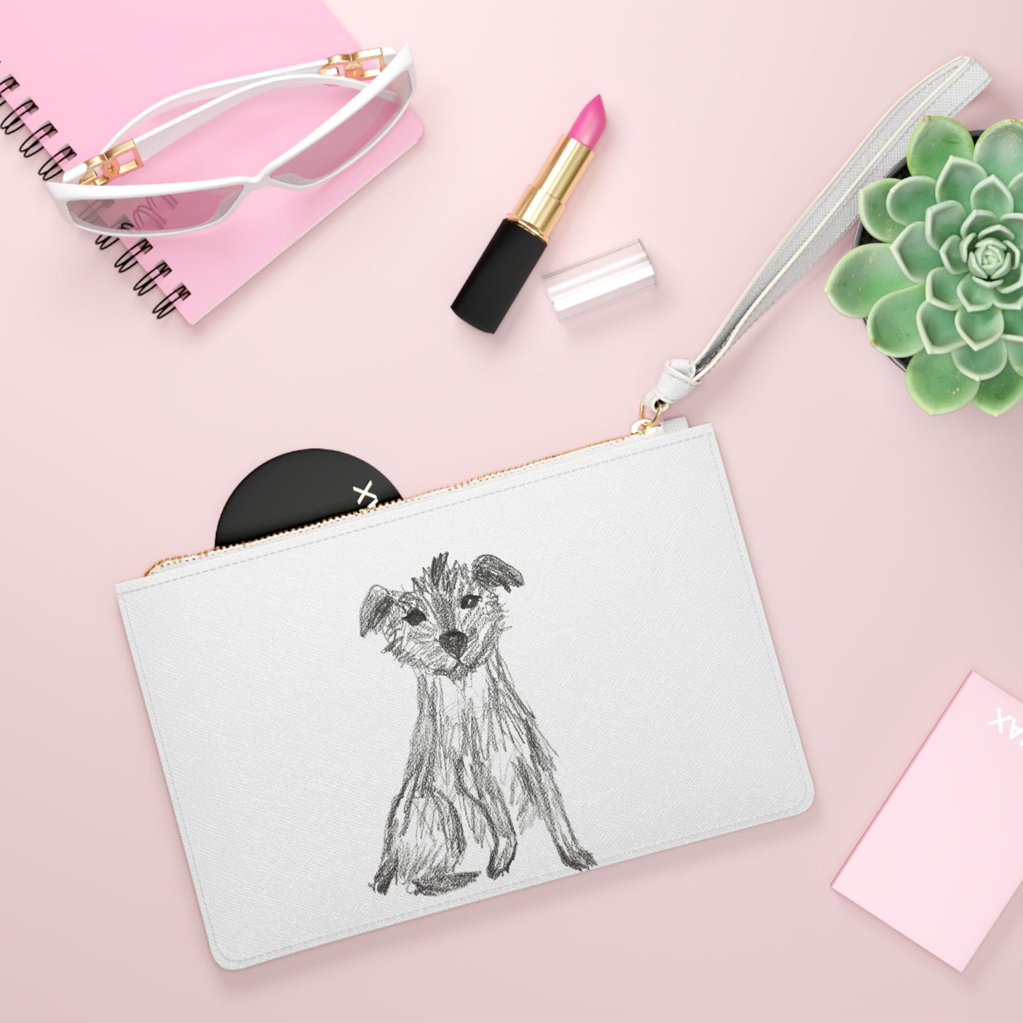 Patterdale Dog Sketch Clutch Bag — Hand-Drawn Puppy Wristlet Purse