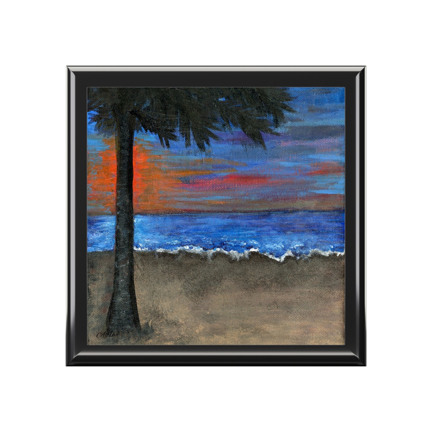 Sunset Palm Beach Jewelry Box | Coastal Ocean Wave Keepsake