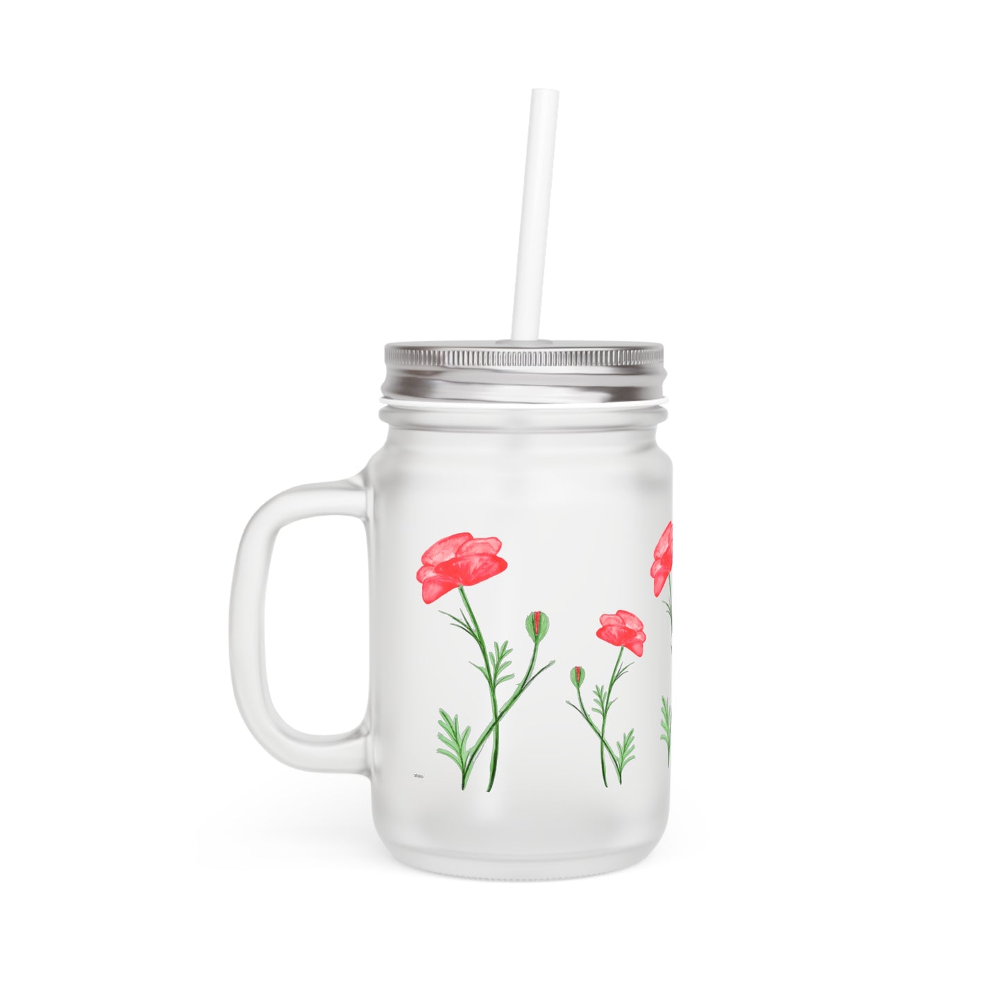 Poppy Mason Jar Tumbler — Floral Mason Jar Cup with Straw