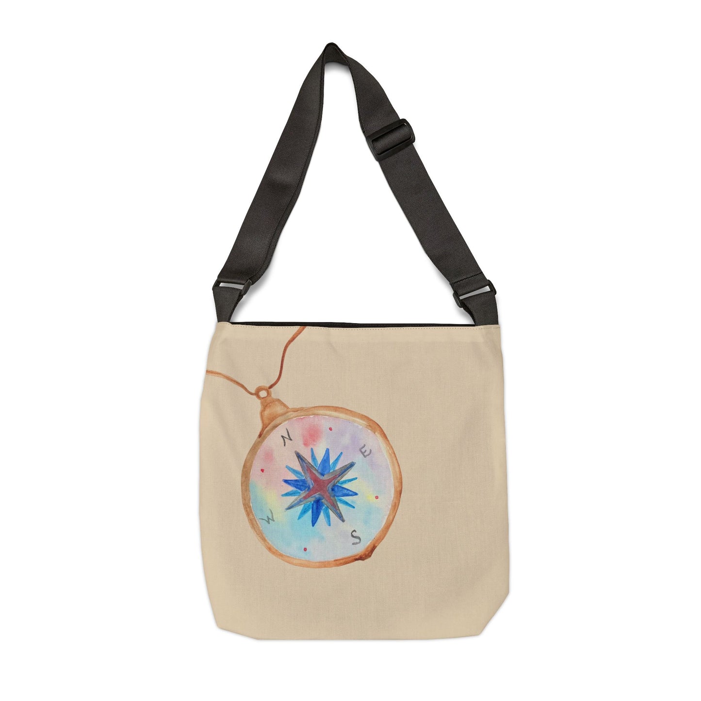 Compass Pendant Adjustable Tote Bag — Watercolor Travel Compass Print